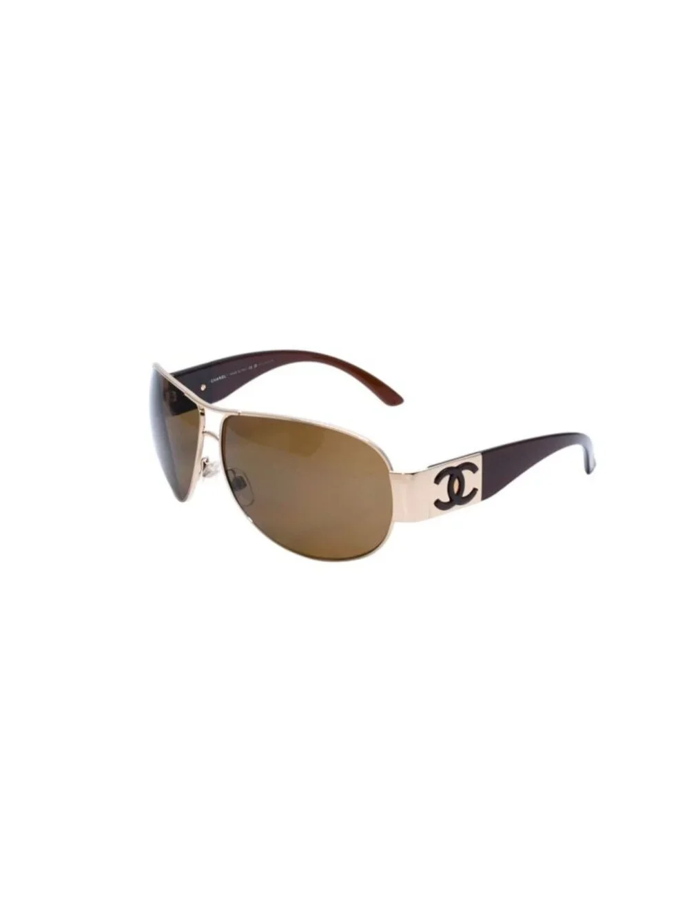 Chanel Aviator Sunglasses CC Logo Metal Frame Teardrop Brown Gold Eyewear